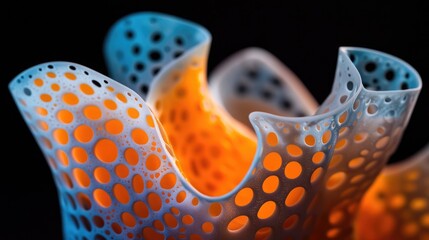 Poster - Abstract Blue Orange Perforated Sculpture Design