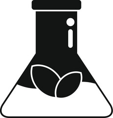 Poster - laboratory flask containing a green leaf symbolizes research and development of eco friendly and sus