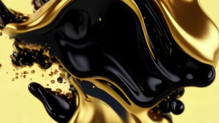 Poster - Abstract black and gold paint of fabric flows in waves with luxurious and elegant style