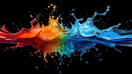 Poster - Vibrant Colored Liquid Splashes Against Black Background