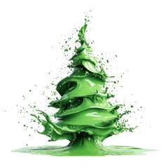 Poster - 3d icon Green paint splashing and forming a christmas tree shape with transparent background