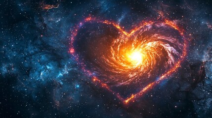 Wall Mural - Glowing Heart Shaped Galaxy Swirling with Cosmic Stars and Nebulae in Vibrant Space Symbolizing Love and Unity