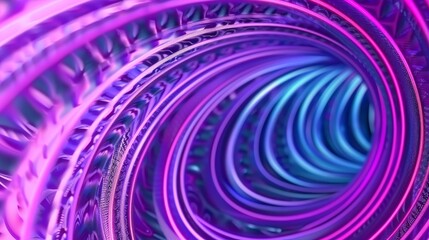 Wall Mural - Graphic design art of abstract illusion of spiral with geometric shapes of pink and violet neon lines