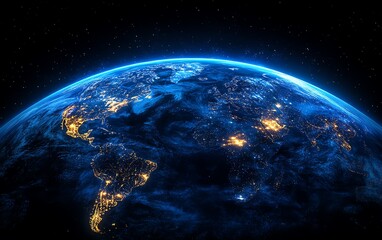 Aufkleber - Digital Earth on technology background, blue glowing lights and network, global connectivity concept, futuristic planet and tech landscape