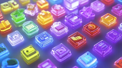 Poster - Colorful Transparent App Icons Glowing Brightly