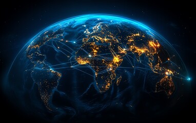 Aufkleber - Digital Earth planet with network connections, blue glowing light effect, global connectivity, hightech background, technological world view