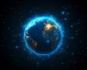 Aufkleber - Digital planet Earth surrounded by glowing blue lights, global network and connectivity concept, hightech background, futuristic technological world