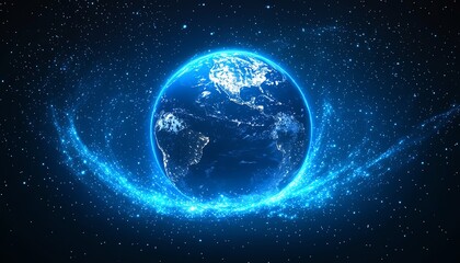 Aufkleber - Digital representation of Earth on technology background, glowing blue lights, global connectivity, network and data flow, futuristic tech environment