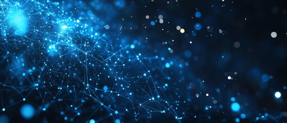 Aufkleber - Abstract digital waves on dark blue background, glowing dots representing blockchain technology, big data network connections, futuristic tech design