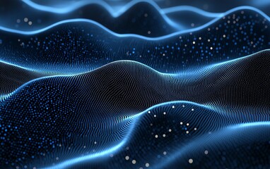 Aufkleber - Dark blue background with digital waves and glowing dots, representing blockchain technology, abstract big data network connections, futuristic design