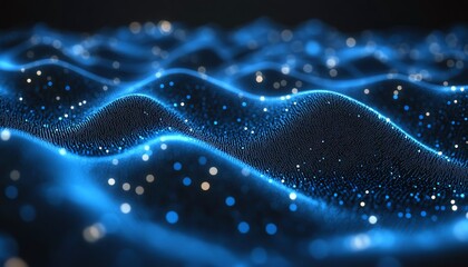 Aufkleber - Dark blue background with glowing digital waves and dots, symbolizing blockchain technology, abstract big data network connections, futuristic design