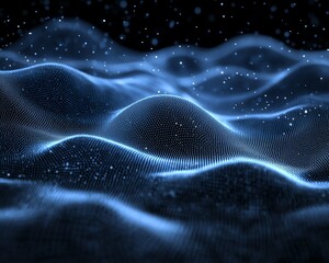 Aufkleber - Dark blue digital background with glowing dots and waves, representing blockchain technology, abstract big data network, digital connectivity concept