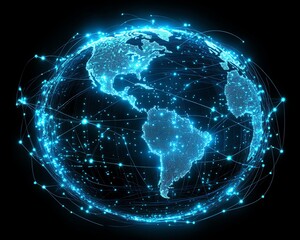 Aufkleber - Digital Earth planet with network connections, blue glowing light effect, global connectivity, hightech background, technological world view
