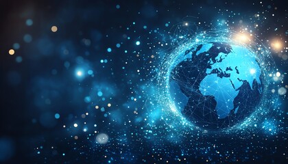 Aufkleber - Digital representation of Earth on technology background, glowing blue lights, global connectivity, network and data flow, futuristic tech environment