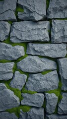 Canvas Print - Grey stone wall texture with vibrant green moss growing in the crevices