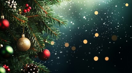 Poster - A Christmas tree with a gold ornament hanging from it
