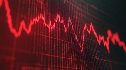 Poster - Abstract red graph showing data fluctuations in a digital financial market, representing stock trends.