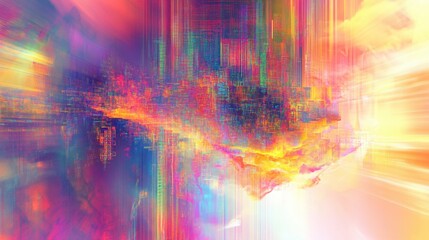 Poster - An abstract digital art piece with a vibrant, colorful, and dynamic composition, reminiscent of a futuristic cityscape or a cosmic landscape