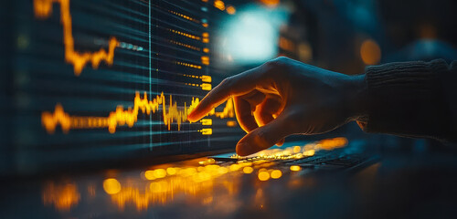 Poster - Investor Analyzing Stock and Cryptocurrency Market Data with Interactive Graph