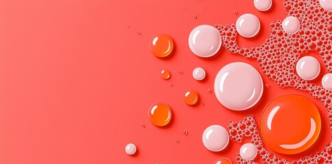 Poster - Abstract background with air bubbles. Dynamic fizzy carbonated motion, transparent aqua with randomly moving underwater fizzing droplets, realistic 3D modern image.