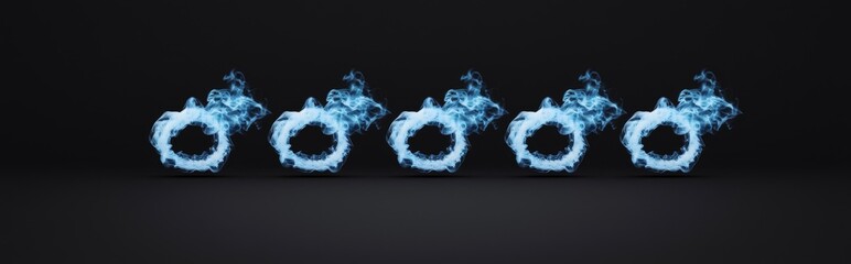 Poster - Round smoke rings isolated on transparent background. Modern realistic mockup of flow mist swirls, white fog or steam round clouds. Smoke effect from hookah, cigarette or vape.