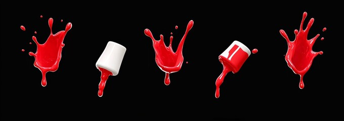 Poster - Sprite sheet with animation of blood splashes, cartoon red liquid swirling dynamically. Gameframe or clip showing blood damage or explosions.