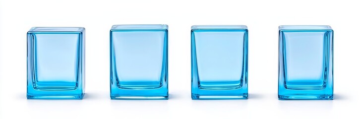 Poster - 3D glass podiums. Clear crystal platforms for displaying products. Pedestals crafted from blue plexiglass isolated on transparent background with realistic detail.