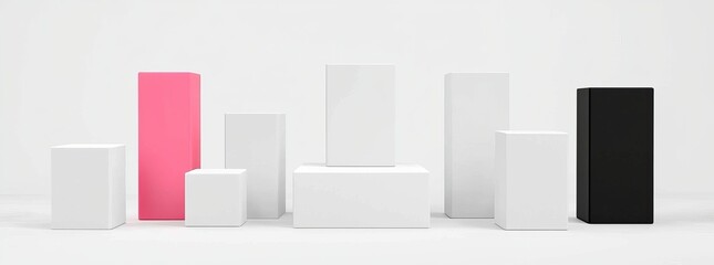 Poster - an illustration depicting a white minimalistic platform with a round, square, hexagonal, and pentago