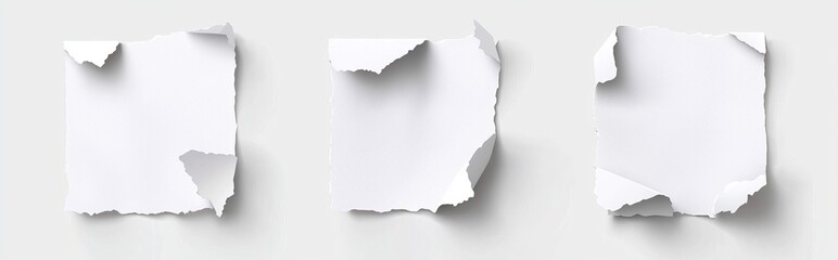 Poster - Set of realistic white and checkered pages with creases and rough borders with wrinkles and torn edges. Illustration mockup of blank sheet with creases and rough borders.