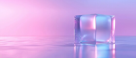 Poster - A cube made of ice is floating on the surface of a body of water