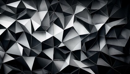 Leinwandbilder - Abstract black and white background with random geometric triangle pattern; elegant dark gray color with textured light shapes and angles in modern contemporary design, illustration.