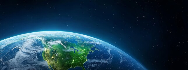 Poster - stunning green planet eclipse on a realistic galaxy background. sunrise shine halo effect with radia