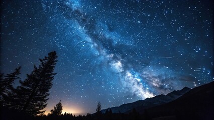 Wall Mural - deep starry night sky with twinkling stars on a dark blue background, galaxy, mystery, cosmos
