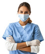 © David Kreuzberg - young female nurse in light blue protection suit isolated on white or transparent png