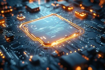 Poster - A computer chip with a yellow outline