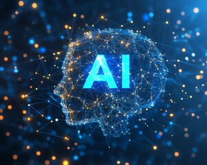 Poster - Digital AI concept with technology web background, symbolizing virtual intelligence, interconnected networks, and artificial intelligence innovation