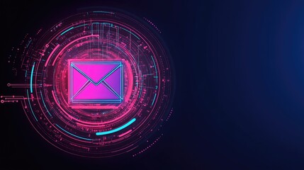 Poster - Binary data streams circling a bright email icon, representing IT communication and digital networks.