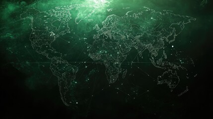 Poster - Digital clouds floating above a global map with glowing lines connecting major cities and data points.