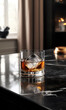 © adince - A Glass of Bourbon Served with a Single Large Ice Cube for a Smooth Sip