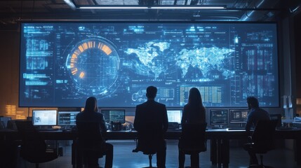 Fototapete - Team Monitoring Global Data