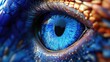 © CreativeBro - Close-up of a dragon-like eye showcasing a brilliant blue iris with intricate skin textures and vibrant scales surrounding it.