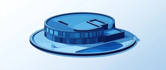 Aufkleber - A modern, circular building design with large windows and a pool area.