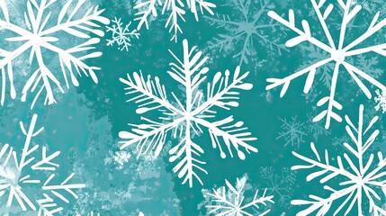 Poster - A minimalist mint green Christmas card with white snowflake patterns, perfect for sending holiday greetings.