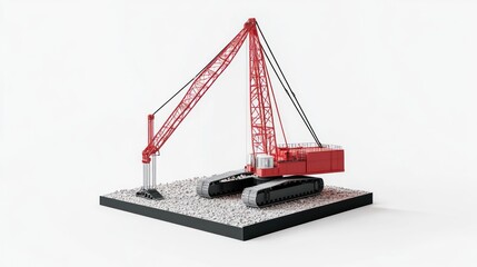 Poster - A red construction crane model on a gravel base for industrial purposes.
