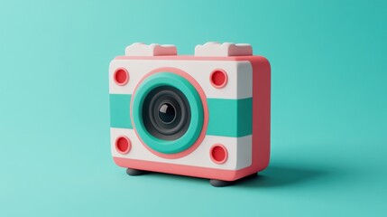 Fototapete - A colorful, retro-style camera model on a vibrant background.