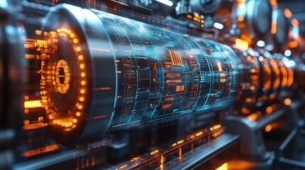 Poster - Close-up view of a high-tech hydroelectric dam generator showcasing advanced energy technology