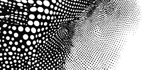 Poster - An isolated 3D wave pattern of flowing dots particles isolated on a white background. This pattern evokes the concepts of science, technology, music, and contemporary art.
