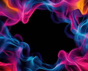 Poster - A captivating blend of colorful, flowing waves in shades of pink, blue, and orange, elegantly swirling against a deep black backdrop, creating a stunning visual contrast.