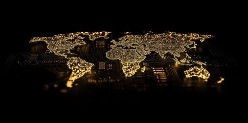 Detailed world map on computer board, suitable for digital networking, international business, and virtual travel.