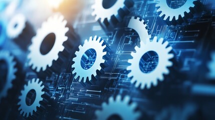 Poster - An abstract illustration of gear and technology in blue